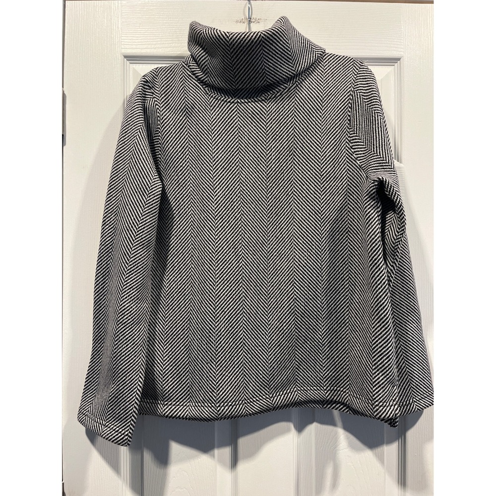 J.Crew Herringbone Funnel Neck Sweatshirt Black White Cowl Neck Fleece Large